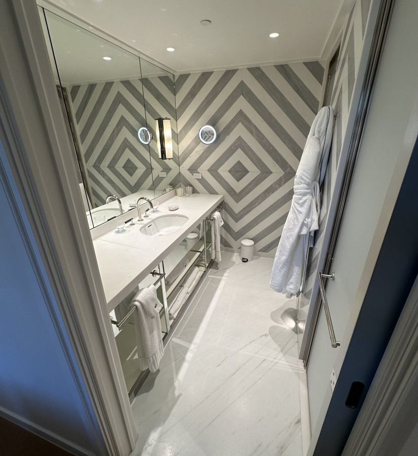 Vineta Hotel Guest Bath Geometric Tile Marble Vanity